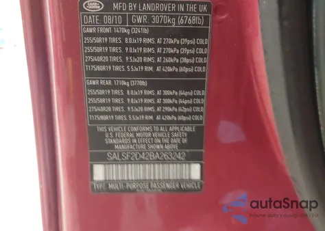 2011 Land Rover Range Rover Sport Hse из США, поврежденный, VIN SALSF2D42BA263242